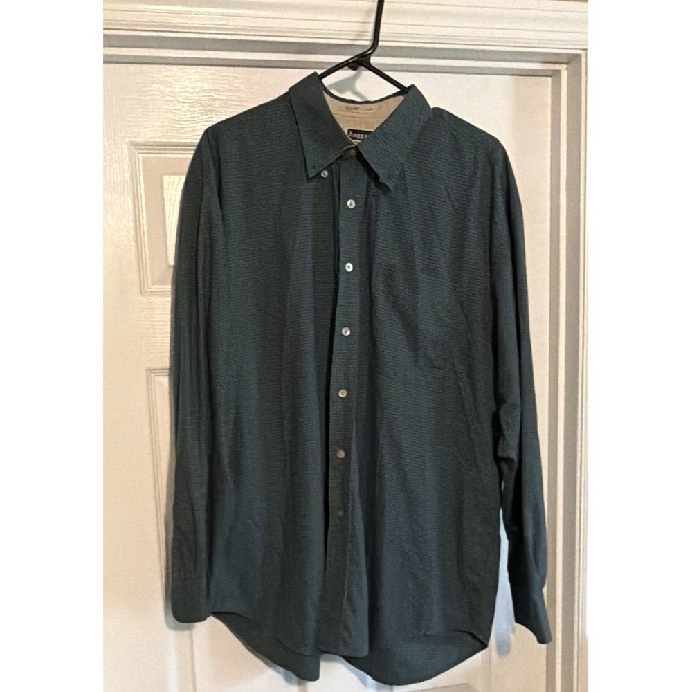 Haggar Forever New Men's XL Green Check Long Sleeve Button Up Shirt - Picture 5 of 9